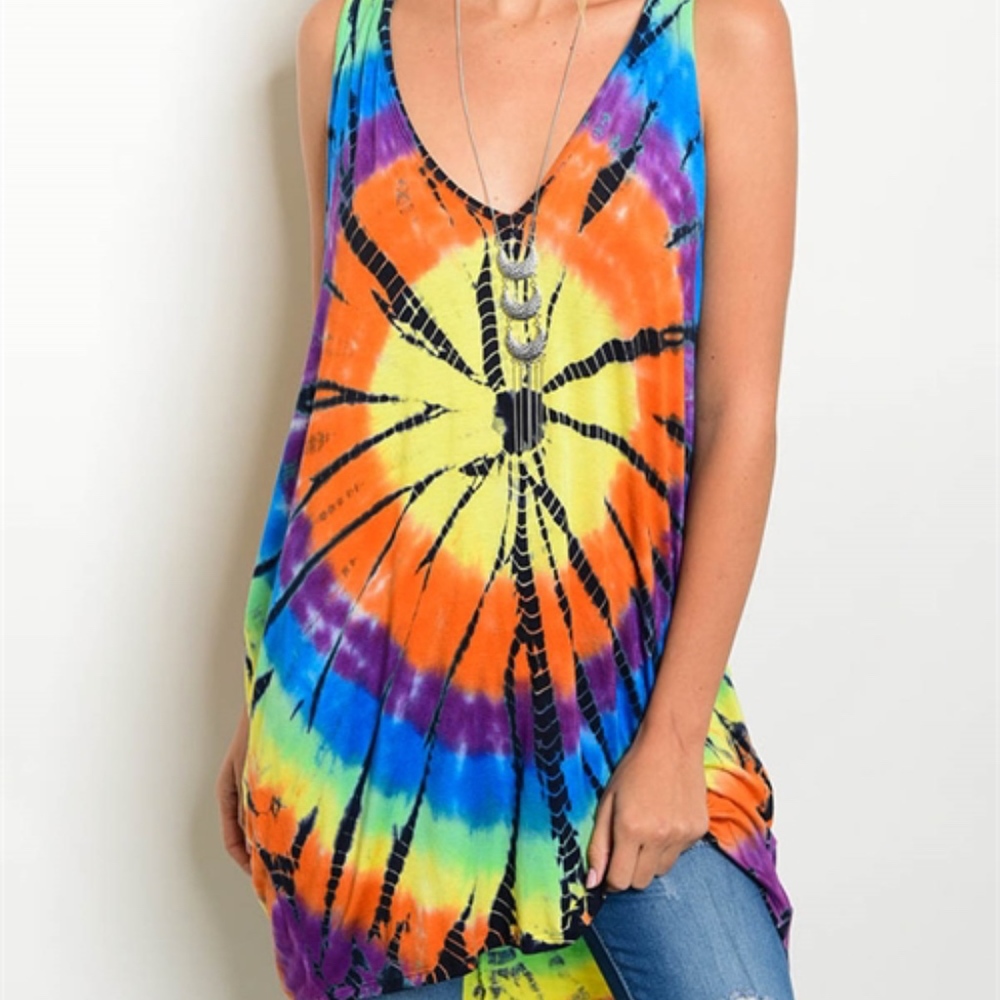 Sleeveless V-neck front loose fit tie dye tank
